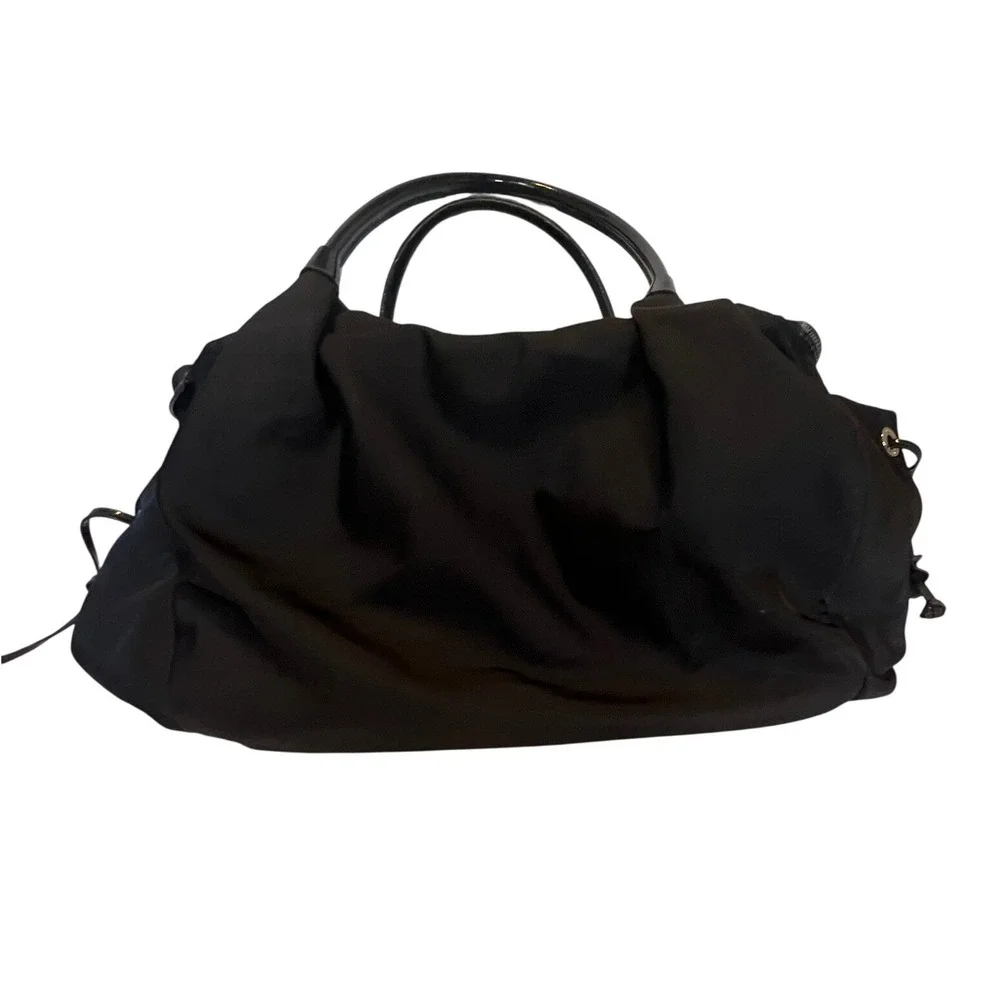 Kate Spade Stevie Baby Bag Women Large Black Nylon Patent Leather Weekender Bag‎